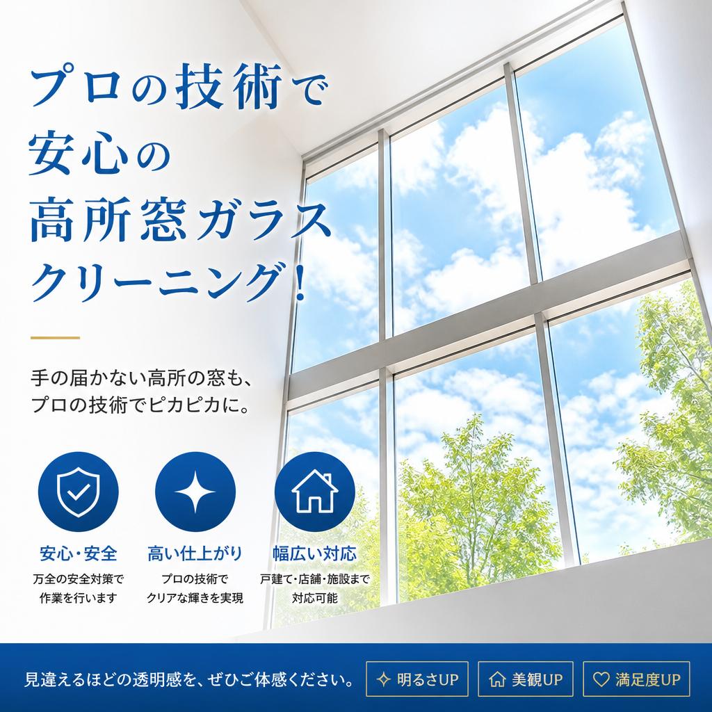 プロの技術で安心の高所窓ガラスクリーニング！