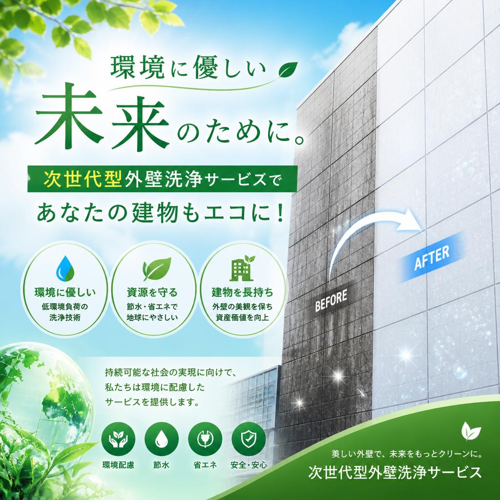 環境に優しい未来のために。次世代型外壁洗浄サービスであなたの建物もエコに！