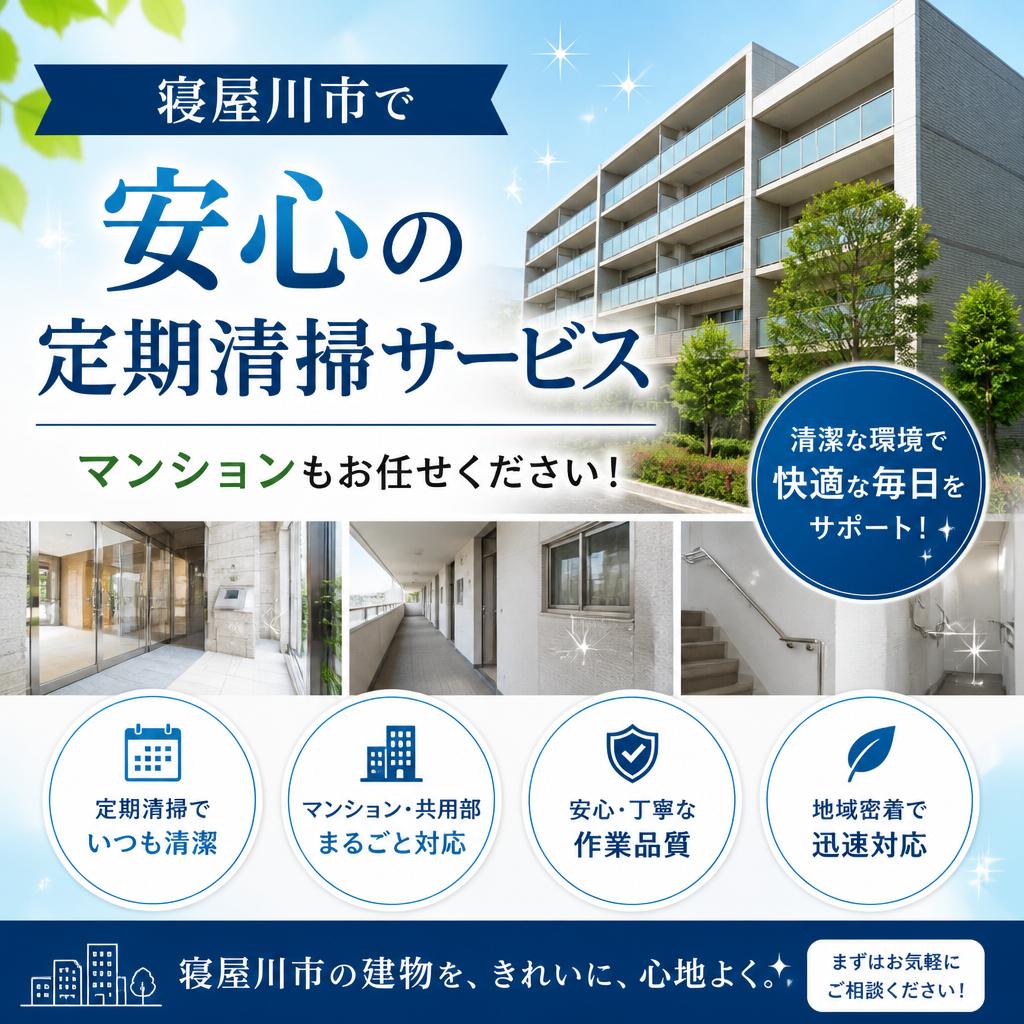 寝屋川市で安心の定期清掃サービス、マンションもお任せください！
