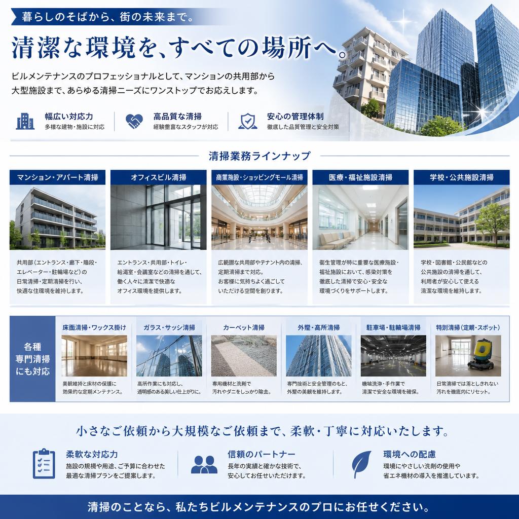 幅広い清掃業務による安心感