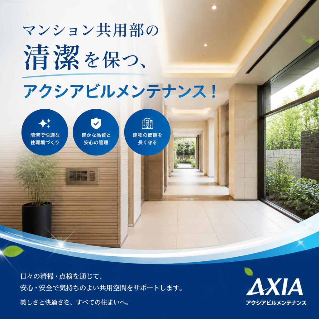 マンション共用部の清潔を保つ、アクシアビルメンテナンス！