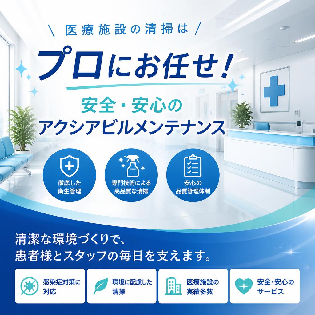 医療施設の清掃はプロにお任せ！安全・安心のアクシアビルメンテナンス