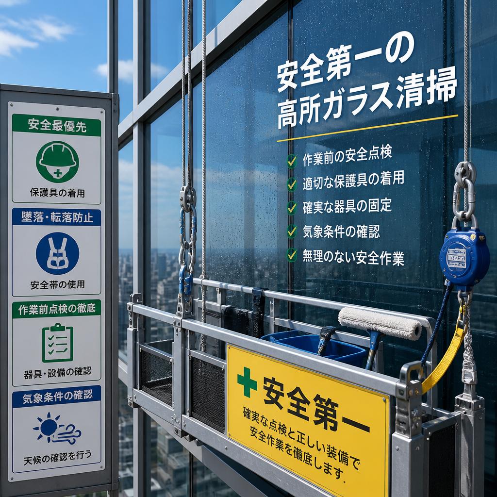安全第一の高所ガラス清掃