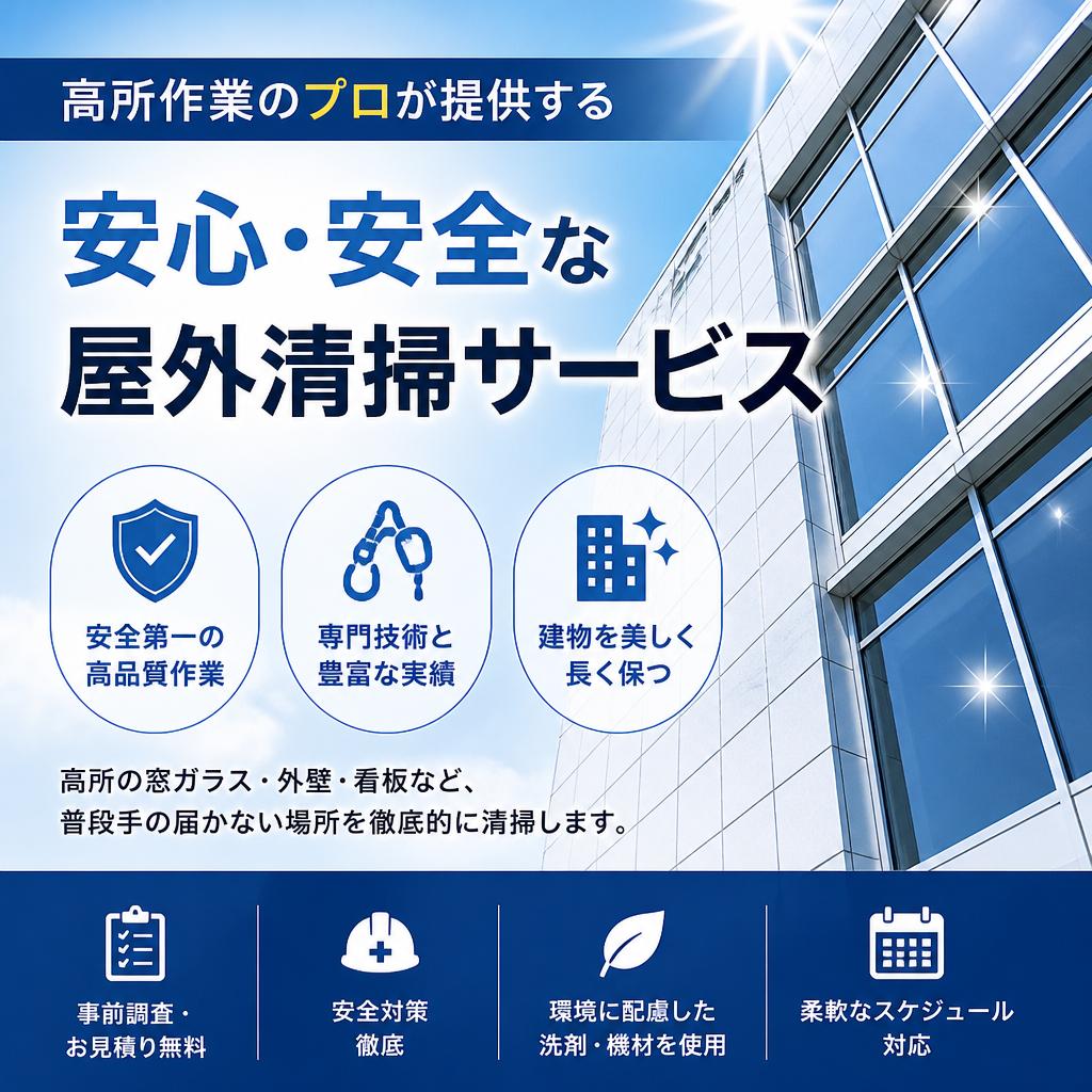 高所作業のプロが提供する、安心・安全な屋外清掃サービス